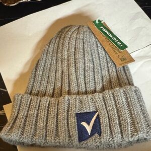 Gray Knit Beanie with Blue Logo